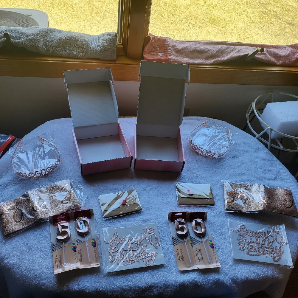 50th Birthday Rosegold Bling Tiara Sash Candles & Cake Topper Lot Of 1